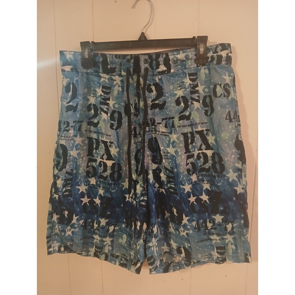 Utility-Mens  Swim Trunks Blue Tie Dye Military Theme Size 32